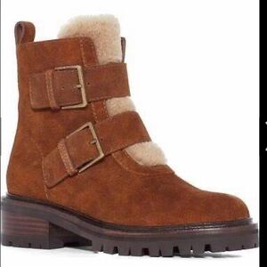PAIGE Tan Shearling Buckle Boots